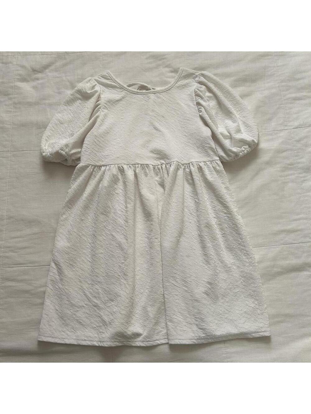 Jfashion White Textured Puff Sleeve Babydoll Dress Size M Japan